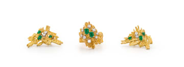 18k yellow gold emerald earrings and ring