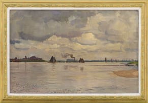 Frans Oerder; River Scene with Boats , Netherlands