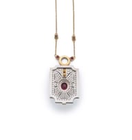 18k two-tone diamond and ruby necklace