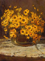 Adriaan Boshoff; Yellow Daisies in a Copper Pot