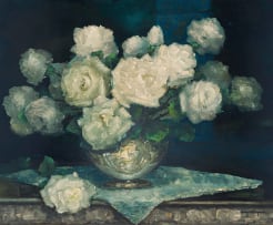 Henry John Dykman; White Roses in a Round Vase