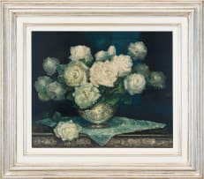 Henry John Dykman; White Roses in a Round Vase