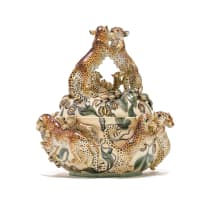 Ardmore Ceramic Studio; Lidded dish with leopards and bush willow