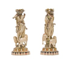 Ardmore Ceramic Studio; Candlesticks with lions and vervet monkeys, two