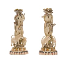 Ardmore Ceramic Studio; Candlesticks with lions and vervet monkeys, two