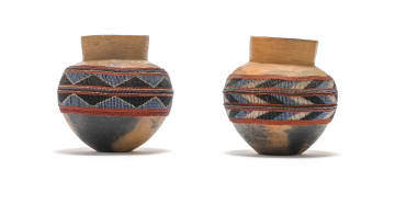 Unknown Artist; Uphiso with copper wire and bead decoration, two