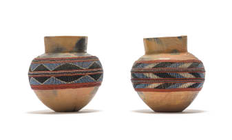 Unknown Artist; Uphiso with copper wire and bead decoration, two