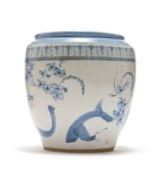 David Schlapobersky and Felicity Potter; Large blue and white planter with a floral motif