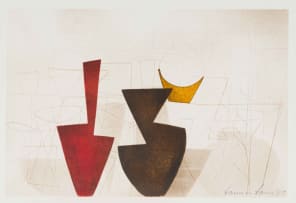 Hannes Harrs; Abstract Composition with Red, Brown and Ochre Forms