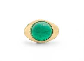 16k yellow gold emerald cabochon ring