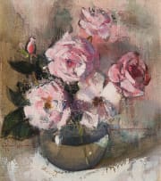 Irmin Henkel; Roses in a Round Vase