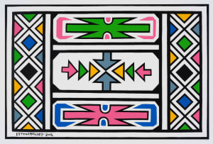 Esther Mahlangu; Untitled (Ndebele Pattern with Green and Pink)