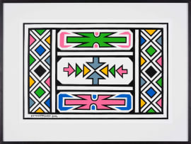 Esther Mahlangu; Untitled (Ndebele Pattern with Green and Pink)