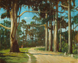 Walter Gilbert Wiles; Winding Roadway with Figure and Gum Trees