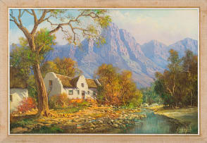 Gabriel de Jongh; Landscape with Farmhouse and Mountains