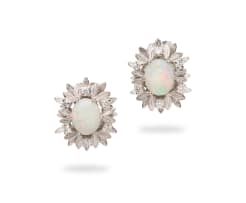 18k white gold opal and diamond earrings