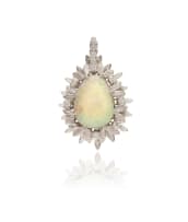 17k white gold opal and diamond pendant