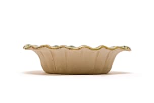 John Leask Nowers; Green bowl with scalloped edge and flamingo motif