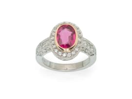 18k two-tone ruby and diamond ring