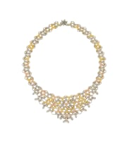 18k two-tone multi colour diamond necklace and earrings