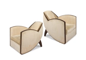 Pair of René Joubert and Philippe Petit Art Deco club chairs, for D.I.M, France, 1930s