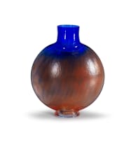 Kjell Engman blue and orange compressed circular glass vase for Kosta Boda