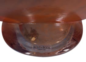 Kjell Engman blue and orange compressed circular glass vase for Kosta Boda