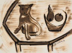 Charles Gassner; Cat on a Table with Fruit