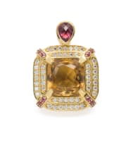 18k yellow gold citrine and tourmaline pendant