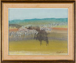 Gordon Vorster; Landscape with Wildebeest and Zebra