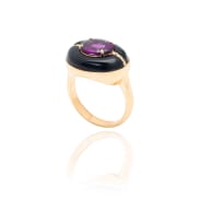 14k yellow gold onyx and garnet ring