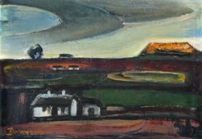 Pranas Domsaitis; Karoo Landskap met Huisie (Karoo Landscape with House)