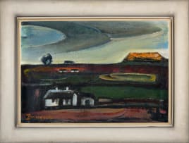 Pranas Domsaitis; Karoo Landskap met Huisie (Karoo Landscape with House)