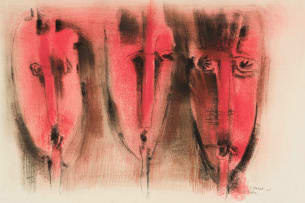 Cecil Skotnes; Three Masks, Red