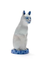 Hylton Nel; A blue and white cat perched on a checkered base