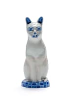 Hylton Nel; A blue and white cat perched on a checkered base