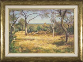 Zakkie Eloff; Rhino and Jackal in Wooded Veld