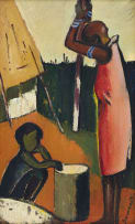 Pranas Domsaitis; Mother and Child Stamping Maize