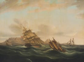 Thomas Buttersworth; Four Ships in Table Bay, Cape of Good Hope