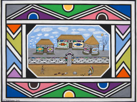 Esther Mahlangu; Untitled (Ndebele Scene)