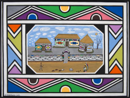 Esther Mahlangu; Untitled (Ndebele Scene)