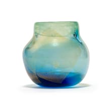 Shirley Cloete bulbous blue and green cased glass vase