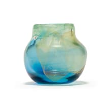 Shirley Cloete bulbous blue and green cased glass vase