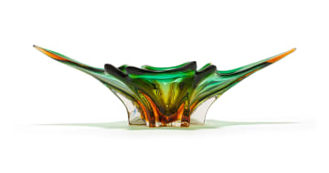 Viridian green and amber cased Murano glass centrepiece