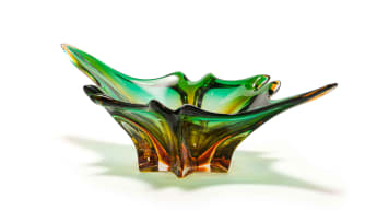 Viridian green and amber cased Murano glass centrepiece