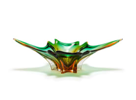 Viridian green and amber cased Murano glass centrepiece