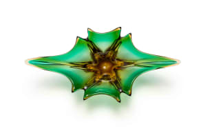 Viridian green and amber cased Murano glass centrepiece