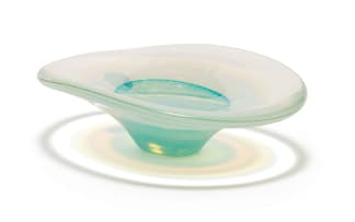 Galliano Ferro oval-shaped blue and white opalescent cased Murano glass bowl