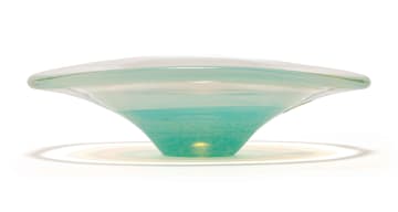 Galliano Ferro oval-shaped blue and white opalescent cased Murano glass bowl