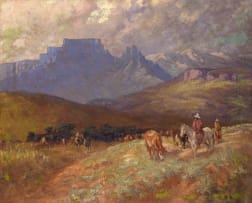 Allerley Glossop; Drakensberg Landscape with Horse and Cattle